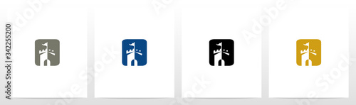 Castle With Flag On Letter Logo Design O