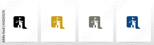Castle With Flag On Letter Logo Design Q