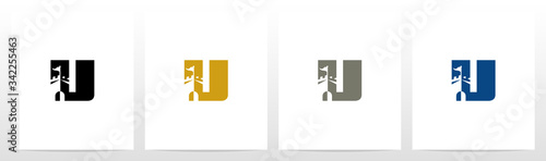 Castle With Flag On Letter Logo Design U