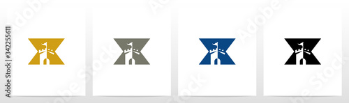 Castle With Flag On Letter Logo Design X