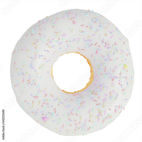 3D Rendering donut with sprinkles isolated on white background