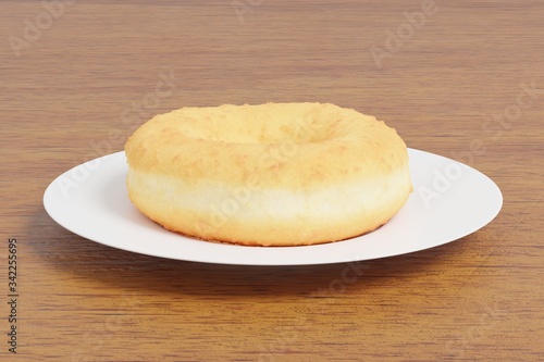 3D Rendering donut on wooden table