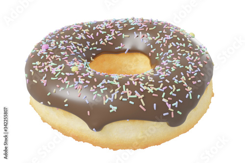 3D Rendering donut with sprinkles isolated on white background