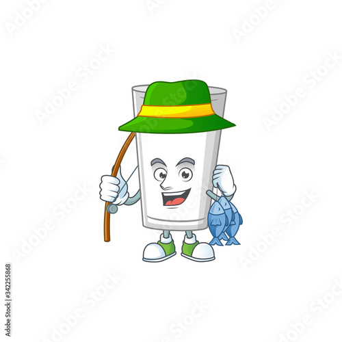 A Picture of glass of milk fisher mascot design catch a fish
