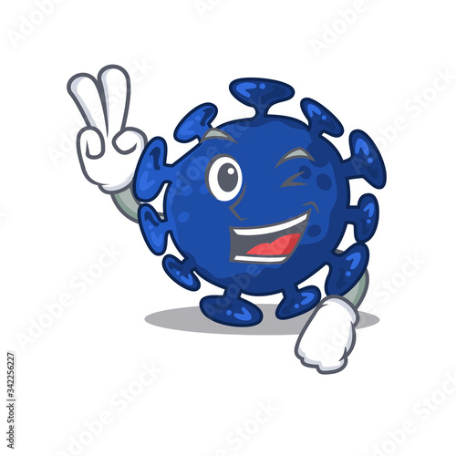 Happy streptococcus cartoon design concept with two fingers