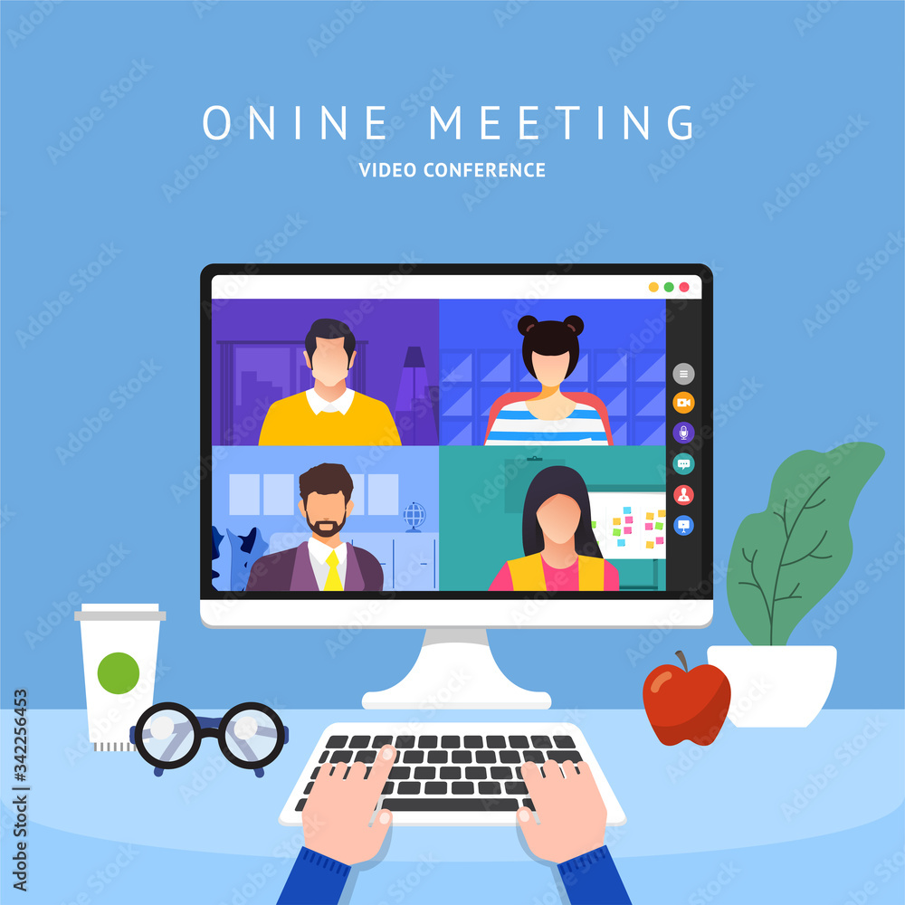Illustrations flat design concept video conference. online meeting work form home. Vector illustrate. Illustrations flat design concept video conference. online meeting work form home. Vector illustrate.