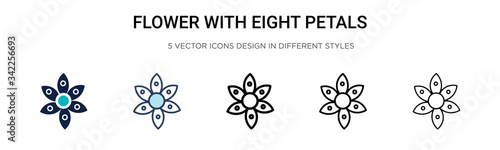 Flower with eight petals icon in filled, thin line, outline and stroke style. Vector illustration of two colored and black flower with eight petals vector icons designs can be used for mobile, ui, web