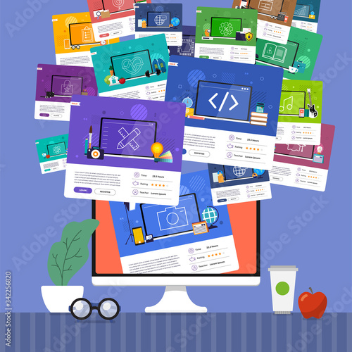 Illustrations flat design concept online education. E-learning course study form home. Vector illustrate.