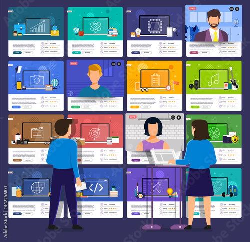 Illustrations flat design concept online education. E-learning course study form home. Vector illustrate.