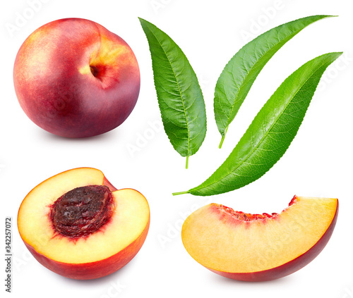 Ripe peach fruit and slice