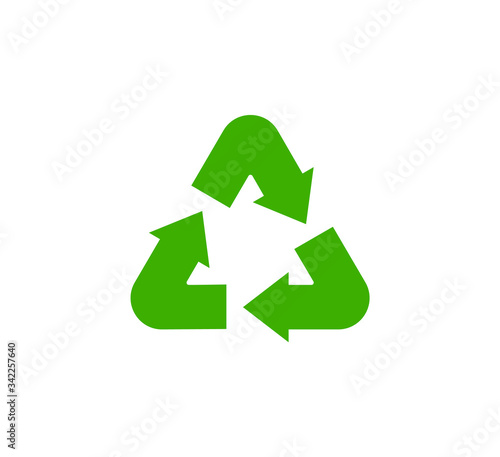 Recycle icon, garbage sorting symbol, waste recycling sign, green arrows, environmental vector isolated illustration
