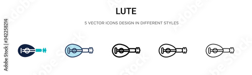 Lute icon in filled, thin line, outline and stroke style. Vector illustration of two colored and black lute vector icons designs can be used for mobile, ui, web