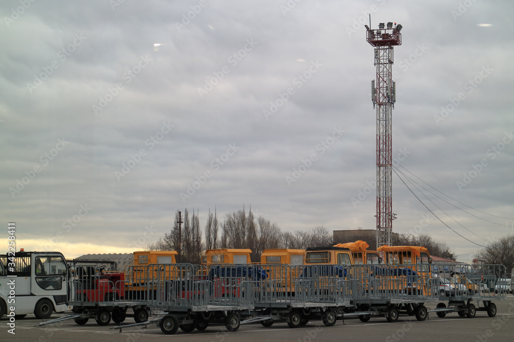 Fototapeta premium Baggage trolleys are at the airport.