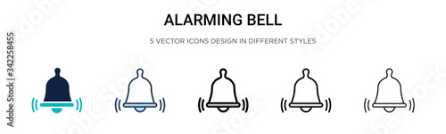 Alarming bell icon in filled, thin line, outline and stroke style. Vector illustration of two colored and black alarming bell vector icons designs can be used for mobile, ui, web
