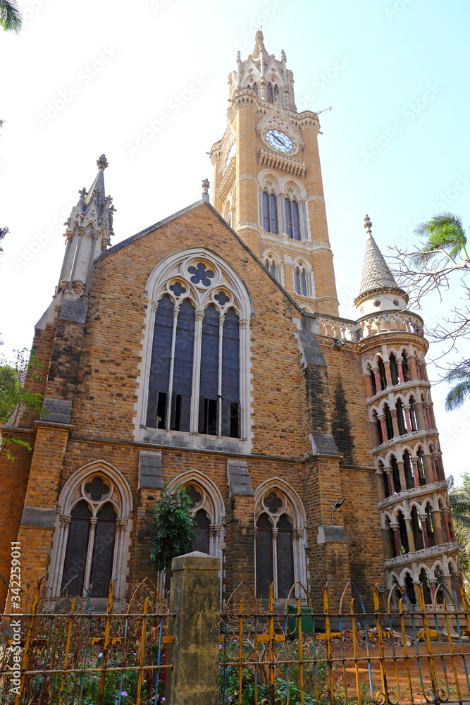 MUMBAI, INDIA - February 7, 2019: The victorian Rajabai Clock Tower of Mumbai University (formerly Bombay) in Mumbai, India