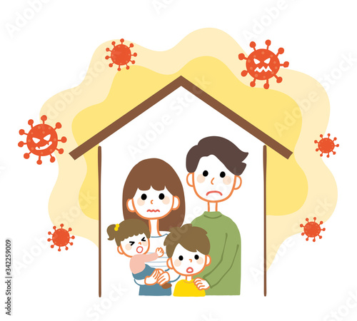 Illustration of a family stay at home under the influence of coronavirus