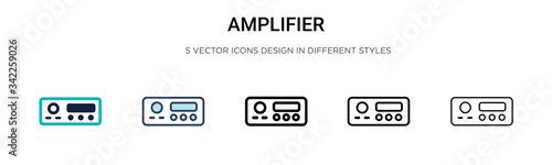 Amplifier icon in filled, thin line, outline and stroke style. Vector illustration of two colored and black amplifier vector icons designs can be used for mobile, ui, web