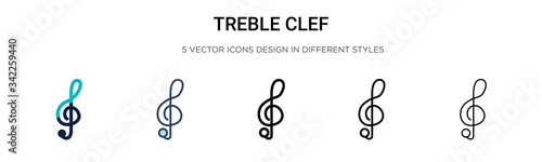 Treble clef icon in filled, thin line, outline and stroke style. Vector illustration of two colored and black treble clef vector icons designs can be used for mobile, ui, web