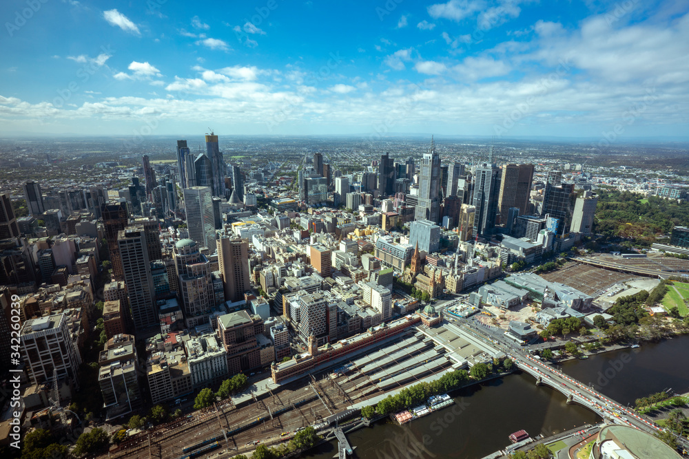 Fototapeta premium Panorama of Melbourne city center from a high point