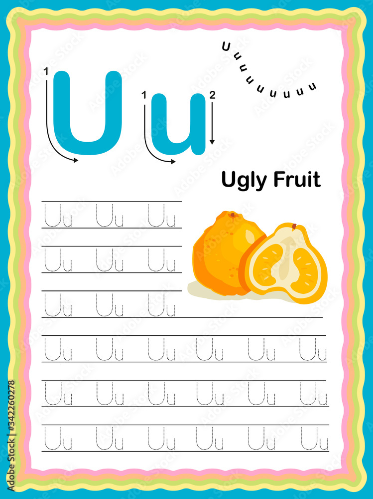 Preschool Colorful letter U Uppercase and Lowercase Tracing alphabets ...