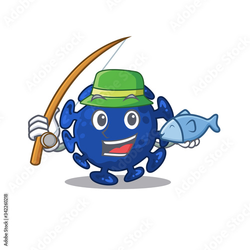 Cartoon design concept of streptococcus while fishing