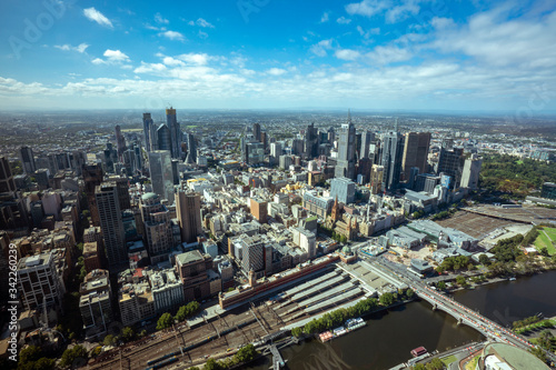 Panorama of Melbourne city center from a high point