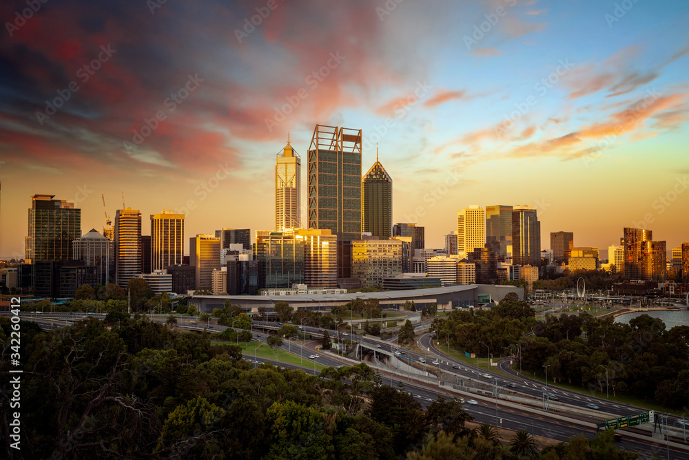 skyline of Perth with city