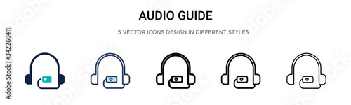 Audio guide icon in filled, thin line, outline and stroke style. Vector illustration of two colored and black audio guide vector icons designs can be used for mobile, ui, web