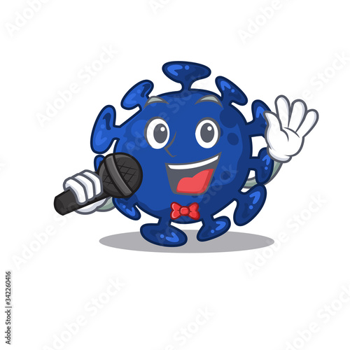 Talented singer of streptococcus cartoon character holding a microphone