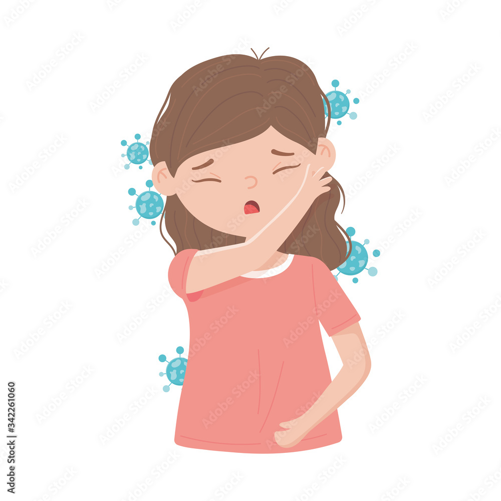 covid 19 coronavirus, young woman with infected cough, isolated icon covid 19 coronavirus, young woman with infected cough, isolated icon
