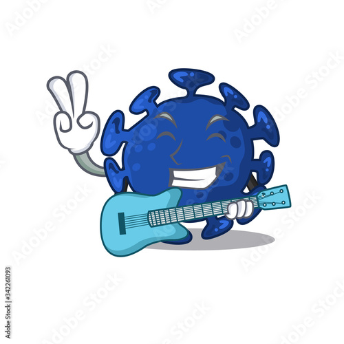 Talented musician of streptococcus cartoon design playing a guitar