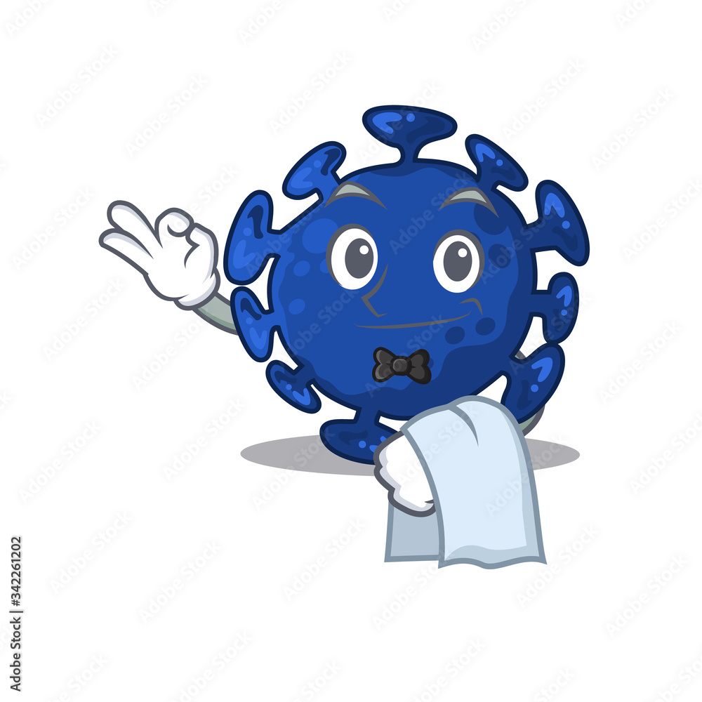 A cartoon character of streptococcus waiter working in the restaurant A cartoon character of streptococcus waiter working in the restaurant