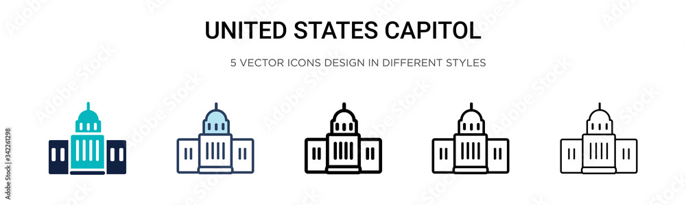 United states capitol icon in filled, thin line, outline and stroke style. Vector illustration of two colored and black united states capitol vector icons designs can be used for mobile, ui, web