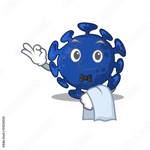 A cartoon character of streptococcus waiter working in the restaurant