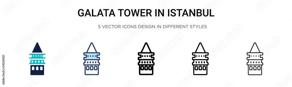 Galata tower in istanbul icon in filled, thin line, outline and stroke style. Vector illustration of two colored and black galata tower in istanbul vector icons designs can be used for mobile, ui, web