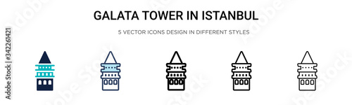 Galata tower in istanbul icon in filled, thin line, outline and stroke style. Vector illustration of two colored and black galata tower in istanbul vector icons designs can be used for mobile, ui, web