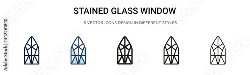 Stained glass window icon in filled, thin line, outline and stroke style. Vector illustration of two colored and black stained glass window vector icons designs can be used for mobile, ui, web