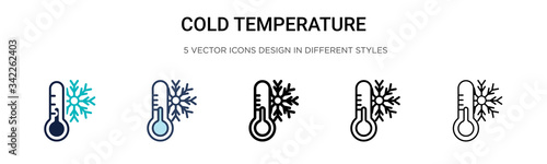 Cold temperature icon in filled, thin line, outline and stroke style. Vector illustration of two colored and black cold temperature vector icons designs can be used for mobile, ui, web