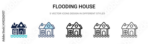 Flooding house icon in filled, thin line, outline and stroke style. Vector illustration of two colored and black flooding house vector icons designs can be used for mobile, ui, web