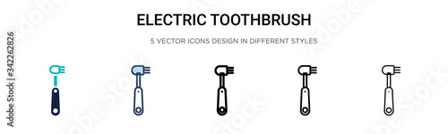 Electric toothbrush icon in filled, thin line, outline and stroke style. Vector illustration of two colored and black electric toothbrush vector icons designs can be used for mobile, ui, web