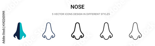 Nose icon in filled, thin line, outline and stroke style. Vector illustration of two colored and black nose vector icons designs can be used for mobile, ui, web