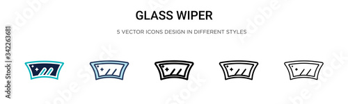 Glass wiper icon in filled, thin line, outline and stroke style. Vector illustration of two colored and black glass wiper vector icons designs can be used for mobile, ui, web