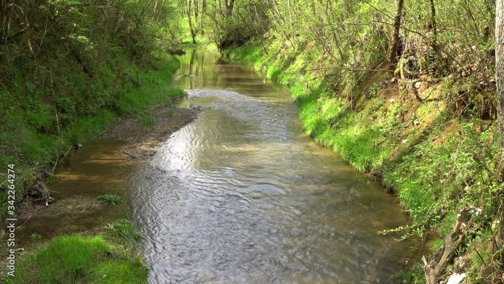 Water moving along a creek bed. Water moving along a creek bed.