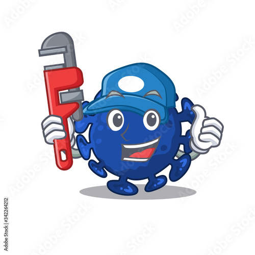 Streptococcus Smart Plumber cartoon character design with tool