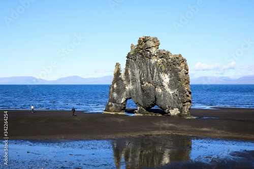 Vatnsnes / Iceland - August 27, 2017: The Hvitserkur rock in Vatnsnes peninsula, Iceland, Europe