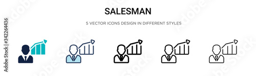 Salesman icon in filled, thin line, outline and stroke style. Vector illustration of two colored and black salesman vector icons designs can be used for mobile, ui, web