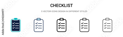 Checklist icon in filled, thin line, outline and stroke style. Vector illustration of two colored and black checklist vector icons designs can be used for mobile, ui, web