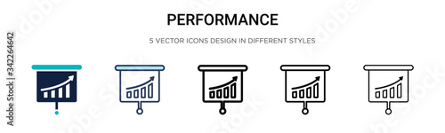 Performance icon in filled, thin line, outline and stroke style. Vector illustration of two colored and black performance vector icons designs can be used for mobile, ui, web