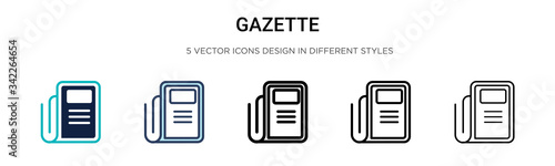 Gazette icon in filled, thin line, outline and stroke style. Vector illustration of two colored and black gazette vector icons designs can be used for mobile, ui, web