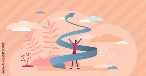 Growth spiral vector illustration. Business development tiny persons concept